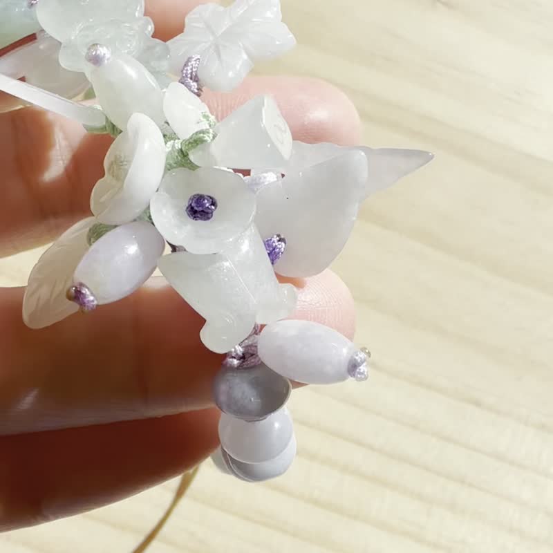 手工翡翠手链 — 金鱼与莲花 - 手链/手环 - 玉石 绿色