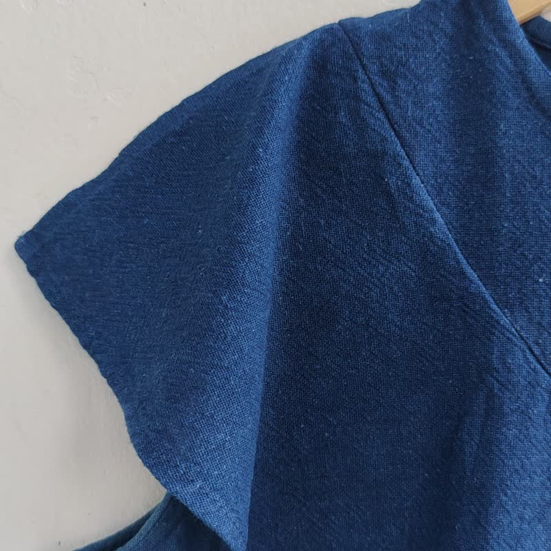 Ruffle Front Top -  无袖上衣  荷叶边正面 - 女装上衣 - 棉．麻 蓝色