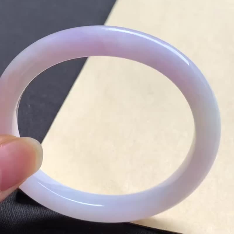 冰种翡翠天然翡翠玉镯 A玉手镯 玉鈪 • 糯冰种粉紫翡翠贵妃镯 - 手链/手环 - 玉石 粉红色