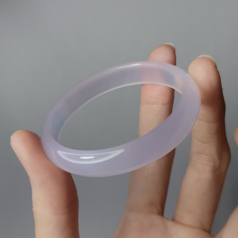 天然 冰种 白玉瓍 玛瑙 带紫 无瑕 富贵 君子 手镯 16.5cm 单品 - 手链/手环 - 宝石 白色