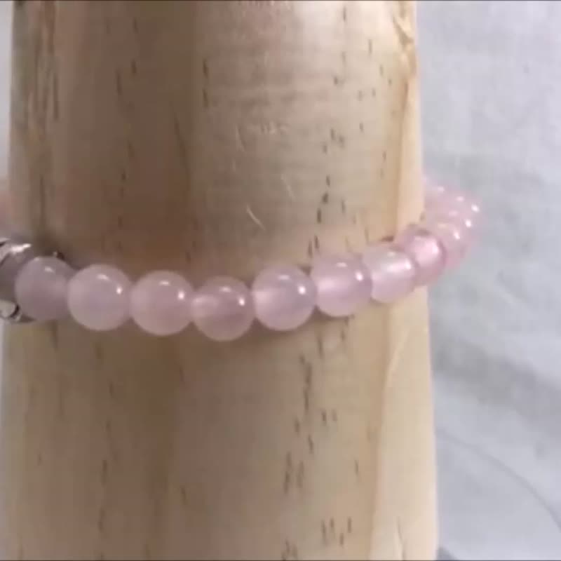 定制宝石手串 粉晶6mm 手工水晶天然石手链 隔珠配饰 弹性手围 - 手链/手环 - 半宝石 粉红色