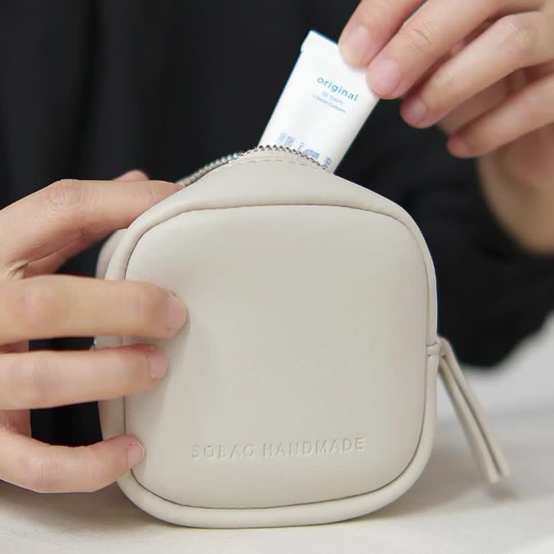 sobag日系气质牛皮硬币零钱钥匙手拿小包可爱迷你方盒口红化妆包 - 零钱包 - 真皮 白色