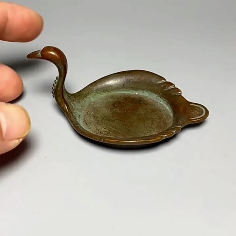实心老铜天鹅文玩, 笔洗笔搁文房摆件, 香盘茶宠香薰烛台, 多场景 - 摆饰 - 铜/黄铜 