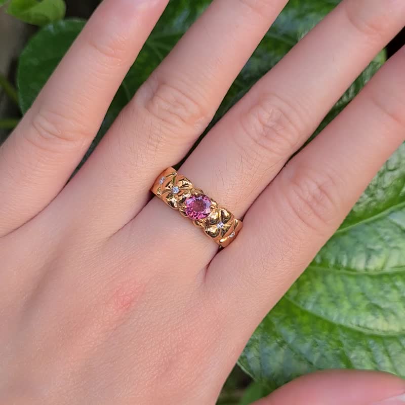 天然粉红碧玺尺寸 5×6 毫米纯银镀玫瑰金戒指 - 戒指 - 宝石 粉红色