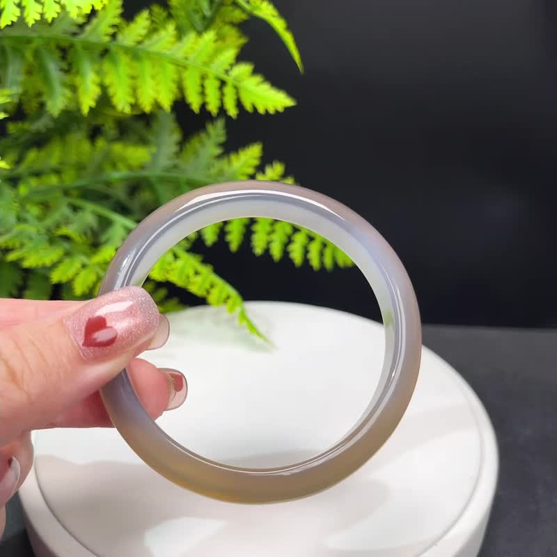 精品精选 香槟灰紫玛瑙手镯 58MM 冰润起光扭扭波浪 稳定亲和开朗 - 手链/手环 - 半宝石 