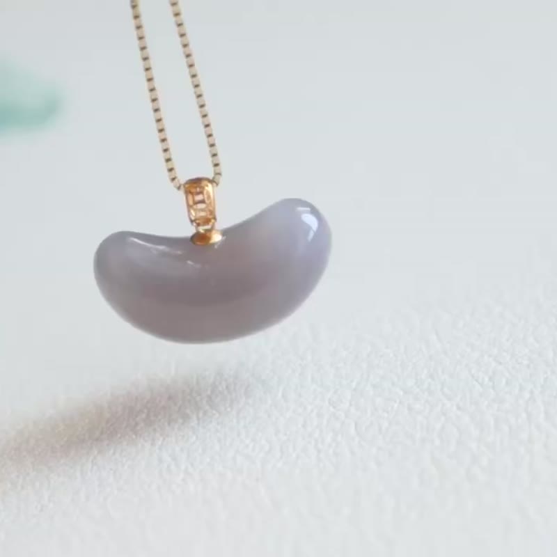 18K金镶嵌 天然和田玉相思豆吊坠高冰烟紫色玉质细腻和田玉锁骨链 - 项链 - 玉石 