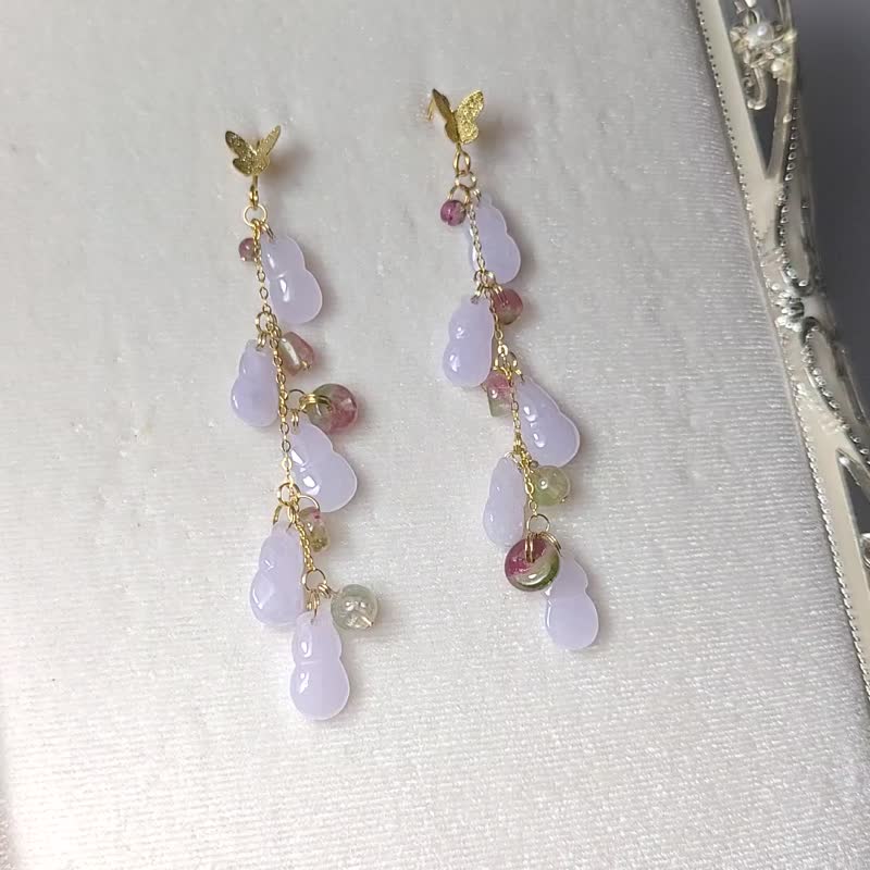 天然 翡翠 紫罗兰 葫芦 西瓜碧玺 招财 福禄 福气 富贵 耳环 单品 - 耳环/耳夹 - 宝石 紫色