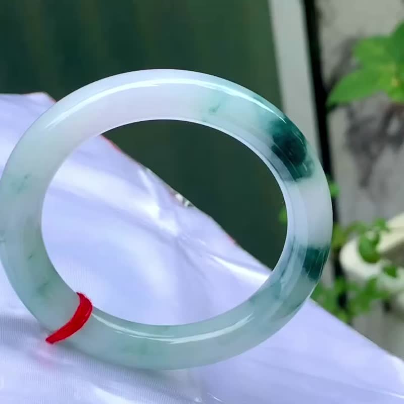 冰种翡翠天然翡翠玉镯 A玉手镯 玉鈪 • 冰种蓝飘花翡翠圆镯 - 手链/手环 - 玉石 蓝色