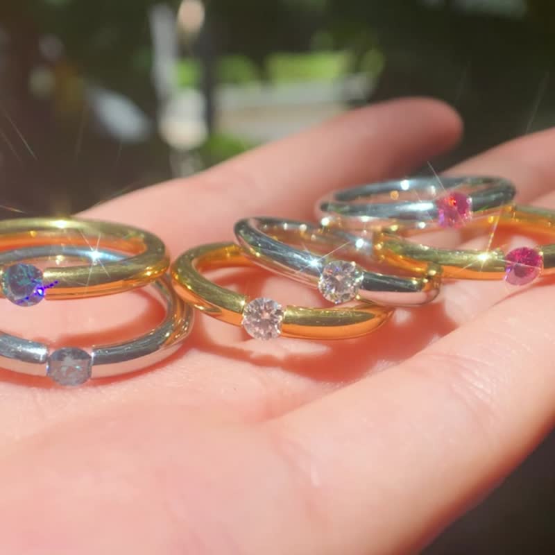 莫桑石0.3克拉戒指  多色莫桑钻尾戒 时尚戒指 送给她的礼物 - 戒指 - 钻石 