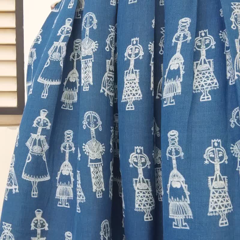 Kayan Skirt -  印花长领人舒适裙 - 裙子 - 棉 蓝色