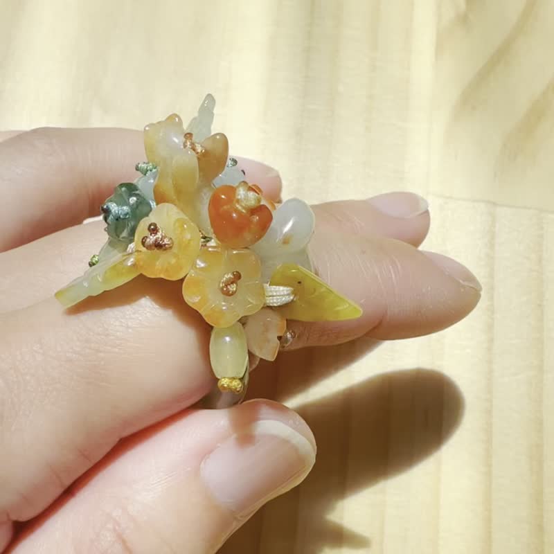 手工翡翠戒指 – 日落飞马 - 戒指 - 玉石 红色