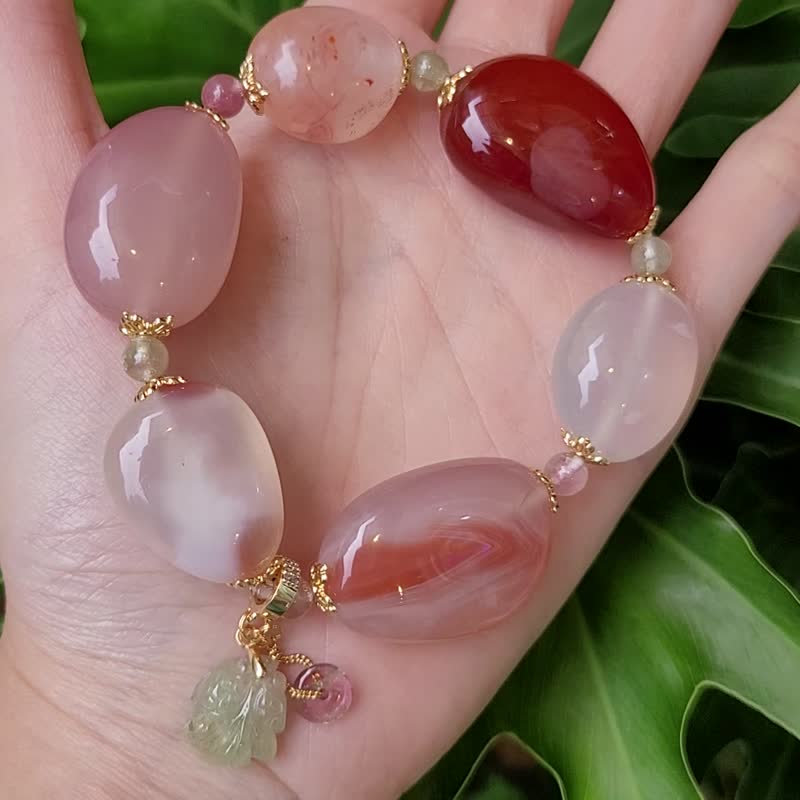 冰缠丝玛瑙 西瓜碧玺 金鱼 古钱 红运当头 大宝石手链 单品 礼物 - 手链/手环 - 宝石 多色