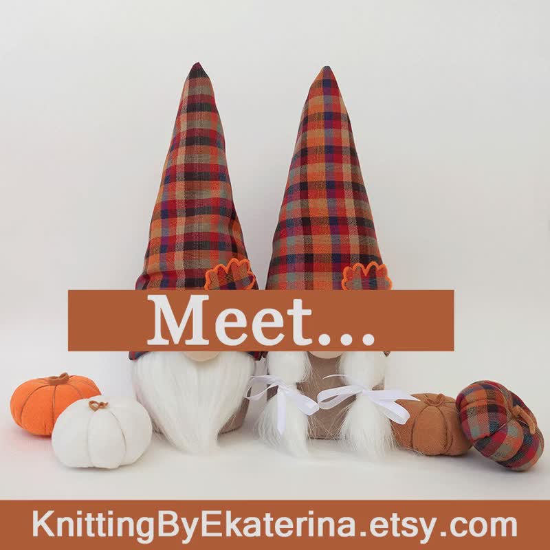 Fall Gnomes with 4 Pumpkins Autumn Gnome Family Halloween Gnome Stuffed Gnome - 玩偶/公仔 - 环保材料 咖啡色