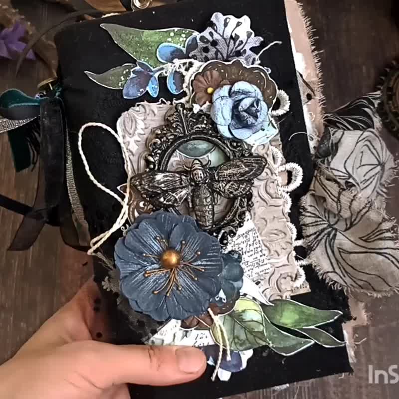 黑色飞蛾杂志 手工制作 深蓝色笔记本 花园 植物 鹰纹天蛾 - 笔记本/手帐 - 纸 黑色