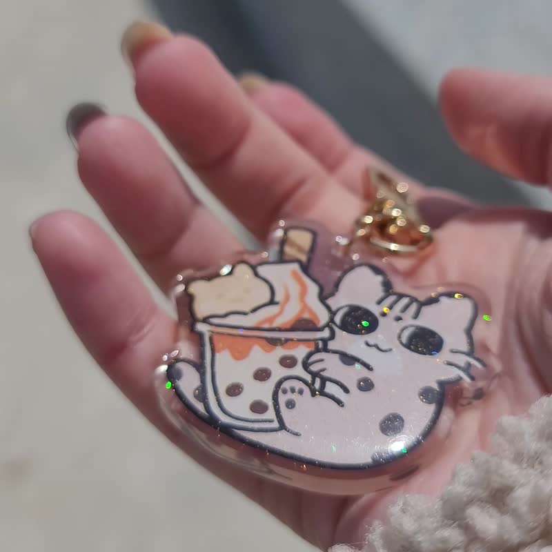 原创插画【台湾石虎猫 金粉滴胶吊饰】压克力钥匙圈 - 钥匙链/钥匙包 - 压克力 多色
