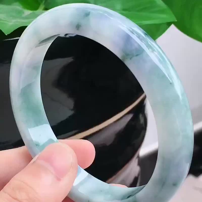 冰种 天然翡翠 缅甸 A玉 玉镯 • 糯冰种蓝绿翡翠福镯 - 手链/手环 - 玉石 蓝色