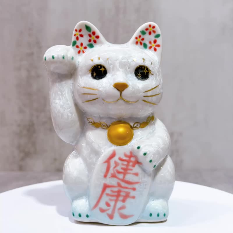 【福猫守护】日本清水烧招财猫 | 花结晶 水白 健康 右 - 摆饰 - 瓷 白色