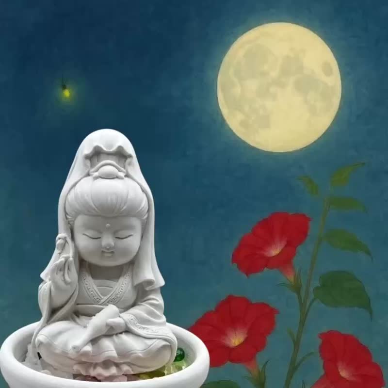 净念吉祥 宝瓶观音吉祥小佛小盘组 能量5行水晶  送5ML精油香氛 - 香薰/精油/线香 - 水泥 白色
