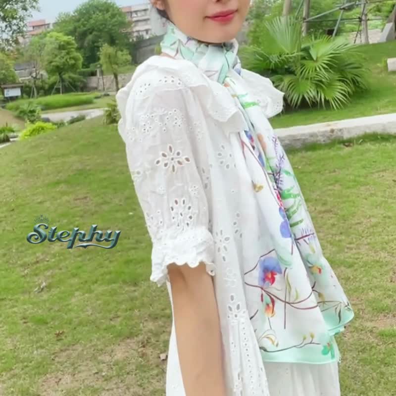 【兰花围巾】清雅兰花长款丝巾配丝巾扣高贵礼盒 | 披肩 - 丝巾 - 其他材质 