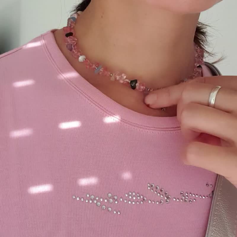 颈链，原矿黑碧玺，玉髓，海蓝宝，黄水晶，月光石项链 - 项链 - 宝石 多色