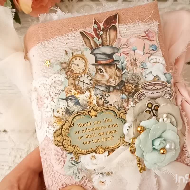仙女白兔日记本 空白爱丽丝梦游仙境垃圾日记本 手作 15*10 - 笔记本/手帐 - 纸 粉红色