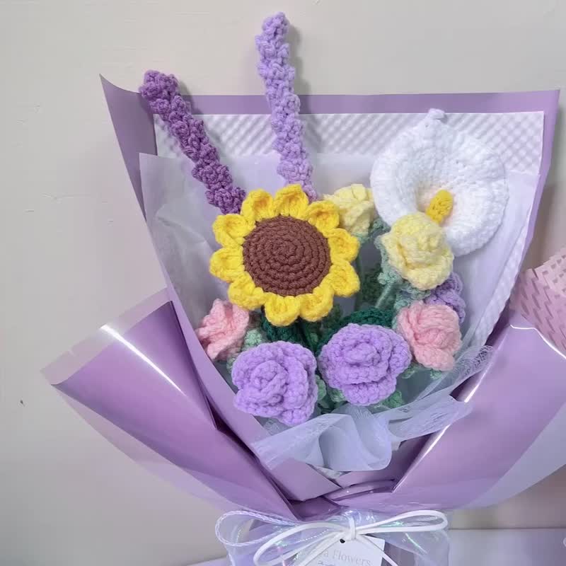 手工针织花束  编织花 钩织花 针织花 毕业花束 生日花束七夕 - 干燥花/捧花 - 棉 多色