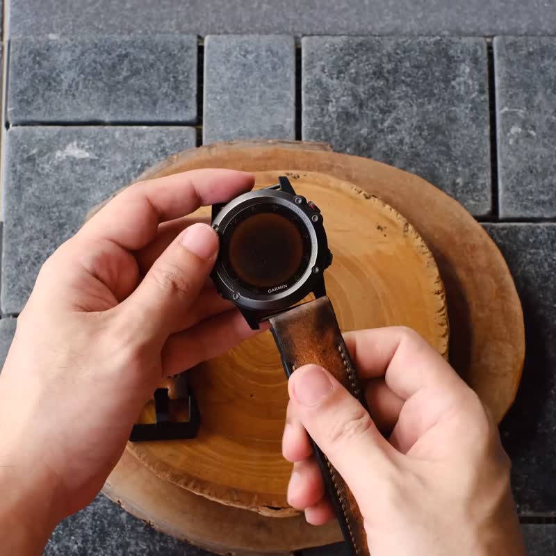 Garmin Fenix E 表带 Quickfit Garmin 连接器 - 表带 - 真皮 咖啡色