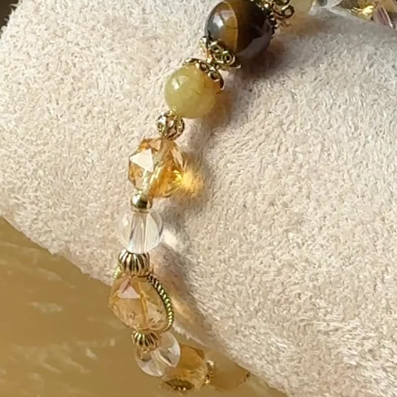 炽金之魄 | 黄水晶 金发晶 虎眼石 | 14K包金 天然水晶 金运手链 - 手链/手环 - 水晶 橘色
