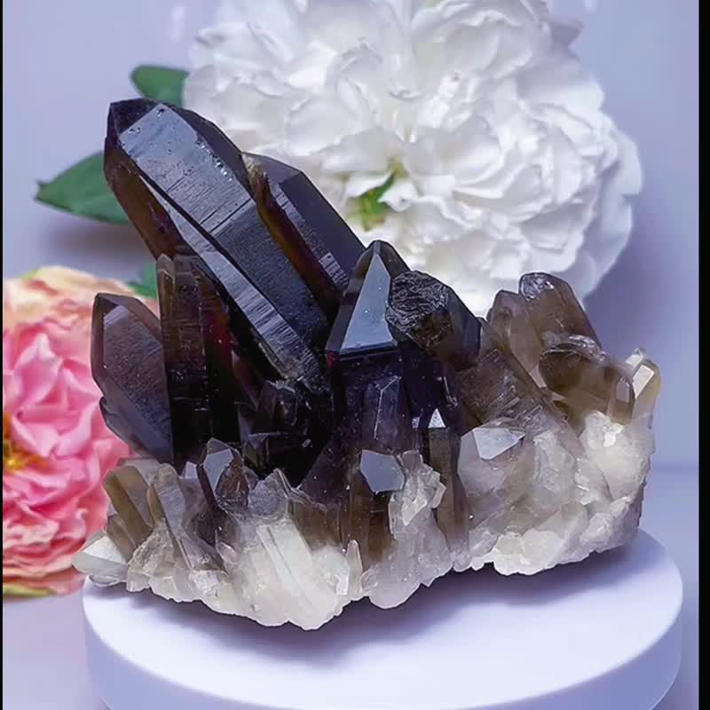 茶水晶 簇 烟水晶 茶晶簇 浓郁色 海底轮疗愈 大师水晶 骨干水晶 - 摆饰 - 水晶 咖啡色