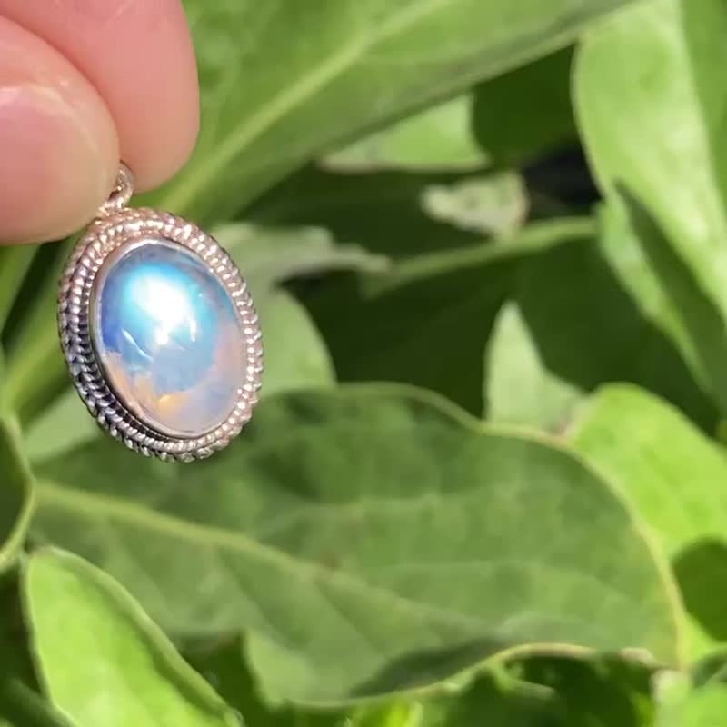 天然 月光石 坠 项链 尼泊尔制 925纯银 - 项链 - 半宝石 