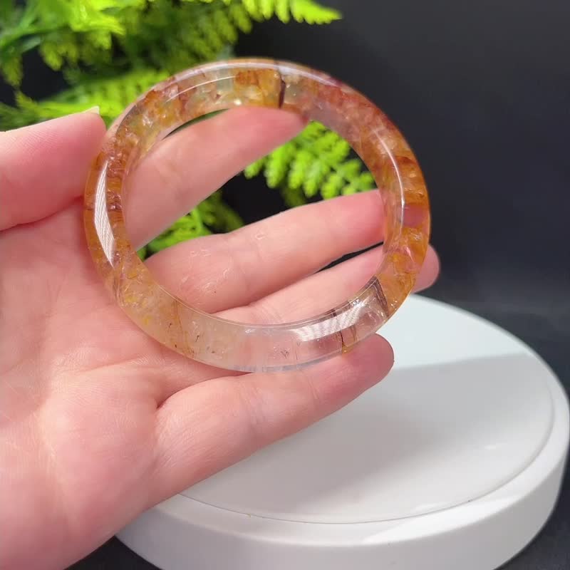 福利款 黄胶花水晶手镯60+MM 冰透星光焦花水晶手环 运势机遇财富 - 手链/手环 - 水晶 黄色