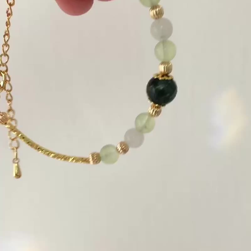绿龙晶 月光石 萄葡石 水晶手链 天然石 生日礼物 - 手链/手环 - 水晶 绿色