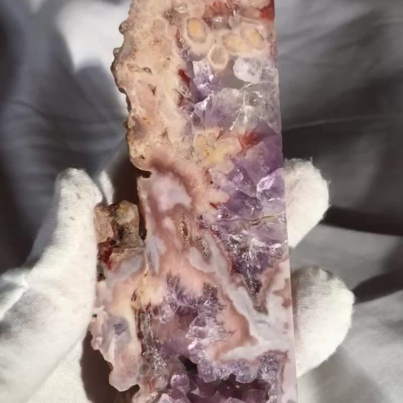 玛达加斯加 紫樱花玛瑙 随形 爆晶 水晶花 盆景 crystal 摆设  摆 - 摆饰 - 水晶 粉红色