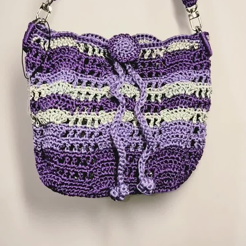 波浪花托特包~高低的波浪 再加上渐层色彩 勾勒出美丽的海天相连 - 手提包/手提袋 - 棉．麻 紫色