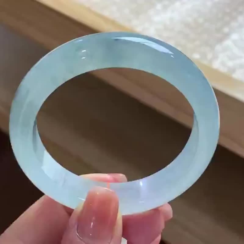 冰种翡翠天然翡翠玉镯A玉手镯 玉鈪 • 冰种湖蓝翡翠福镯 - 手链/手环 - 玉石 蓝色