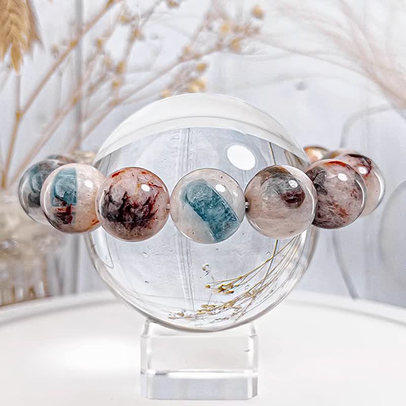 【岛屿海蓝宝石】稀有大咪数海蓝宝共生 大手围水晶手串|一物一拍 - 手链/手环 - 水晶 多色