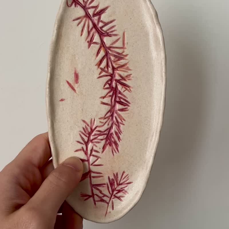 小红叶豆皿 手捏陶  18.7 x 8.5 x 1 cm - 盘子/餐盘/盘架 - 陶 