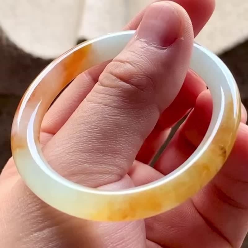 冰种 天然翡翠 缅甸 A玉 玉镯 • 冰种橘红翡翠贵妃镯 - 手链/手环 - 玉石 橘色