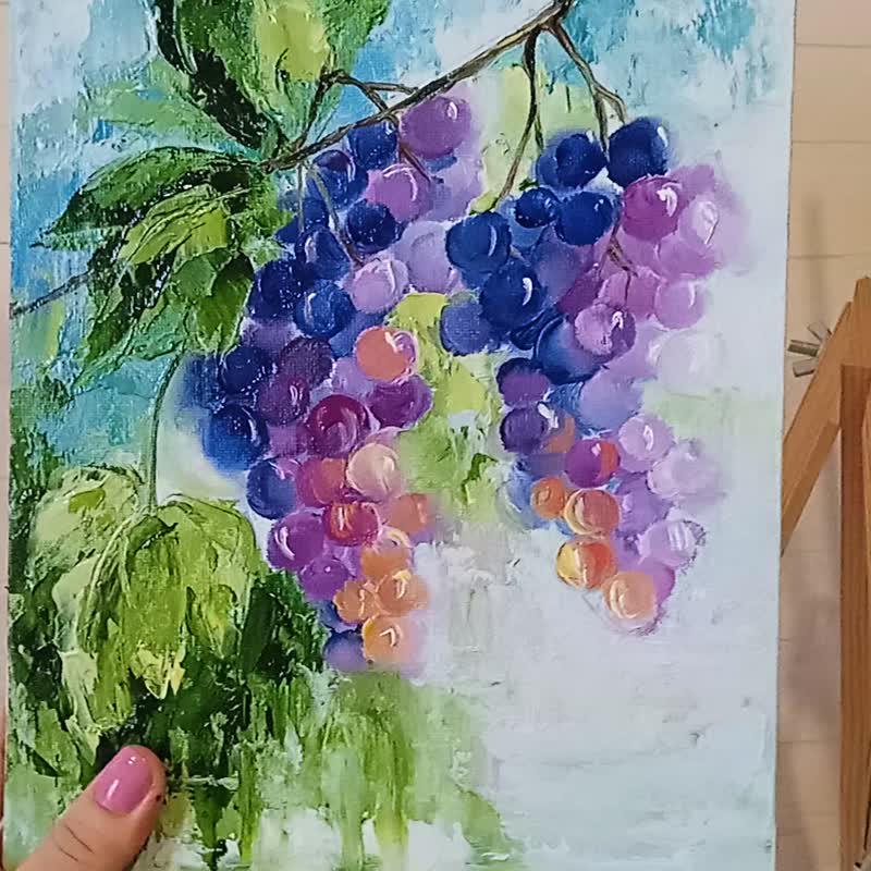 油画与水果。原图。葡萄画8*11英寸 - 海报/装饰画/版画 - 其他材质 紫色