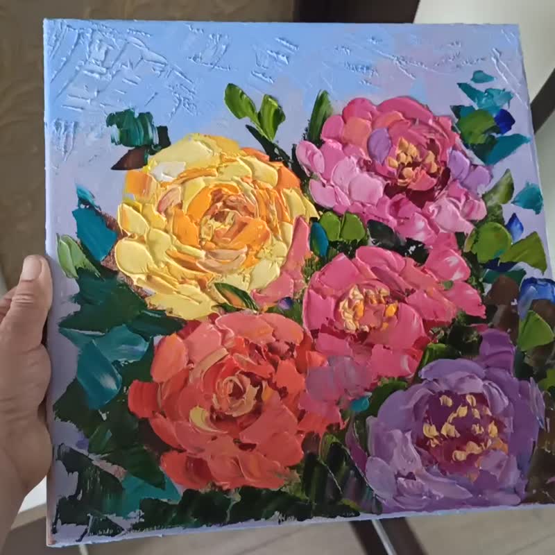 玫瑰画花卉原创艺术玫瑰油画帆布画 30x30 厘米 - 海报/装饰画/版画 - 其他材质 