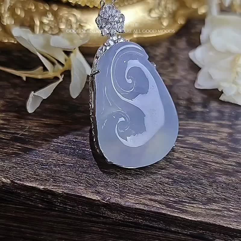 顺风顺水|梦幻莫内花园冰胶紫大如意|缅甸A货翡翠纯银吊坠 - 项链 - 玉石 