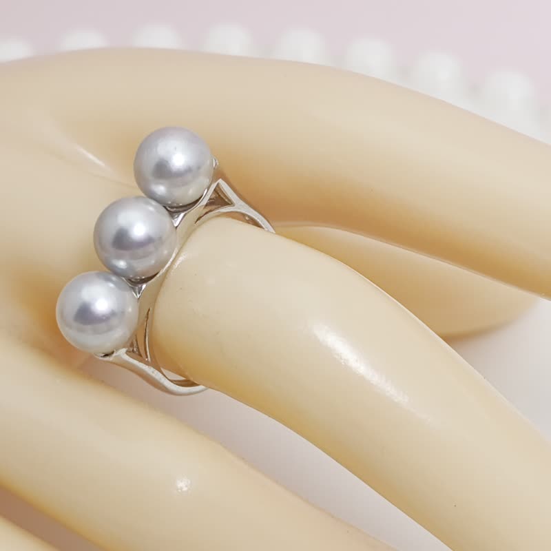 平衡木 天然海水珍珠 akoya 真多麻  S925银 戒指 - 戒指 - 珍珠 透明