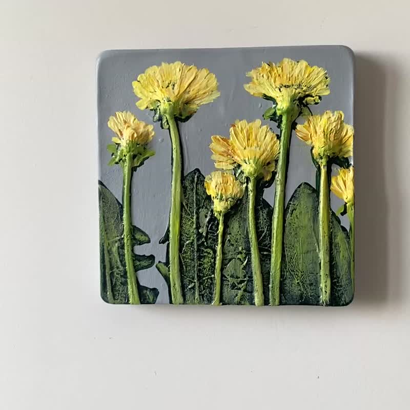 原创石膏浮雕植物墙板蒲公英花花卉画 - 墙贴/壁贴 - 其他材质 灰色