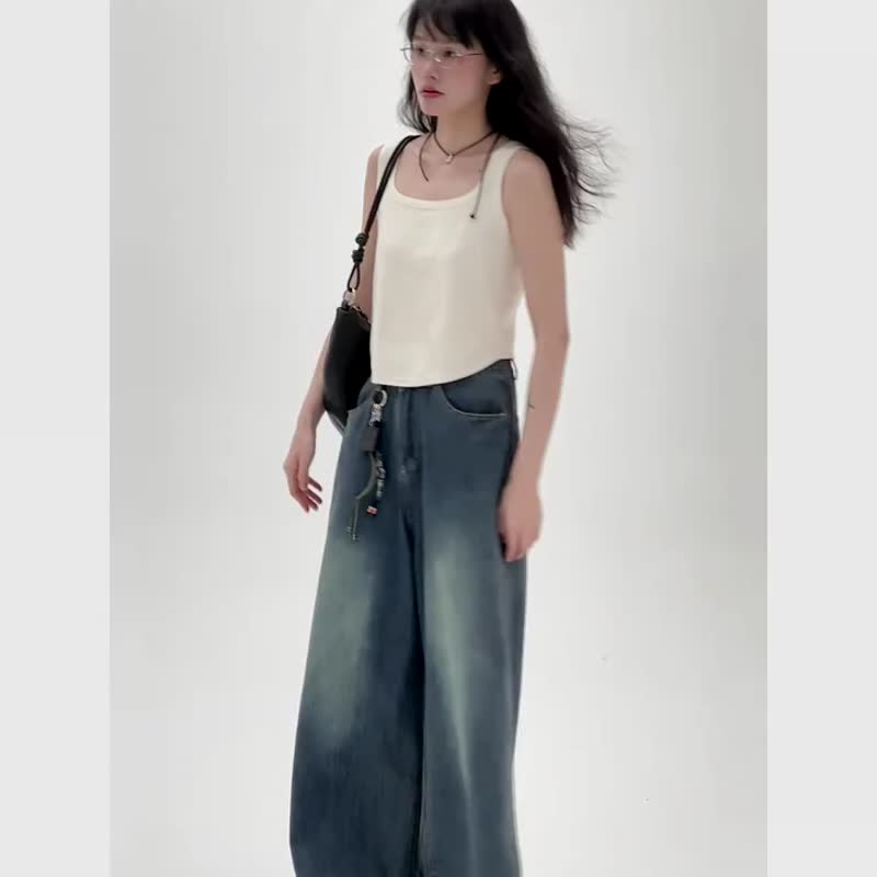 奶杏色 不規則短款無袖吊帶背心 內搭細肩帶修身上衣 - 女装背心 - 其他人造纤维 白色