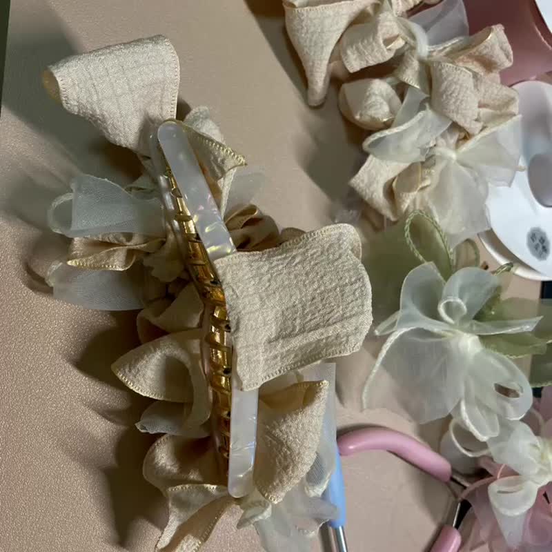 【纯手工】金属 蝴蝶结 鲨鱼夹 发夹【哑光】 - 发饰 - 其他人造纤维 卡其色