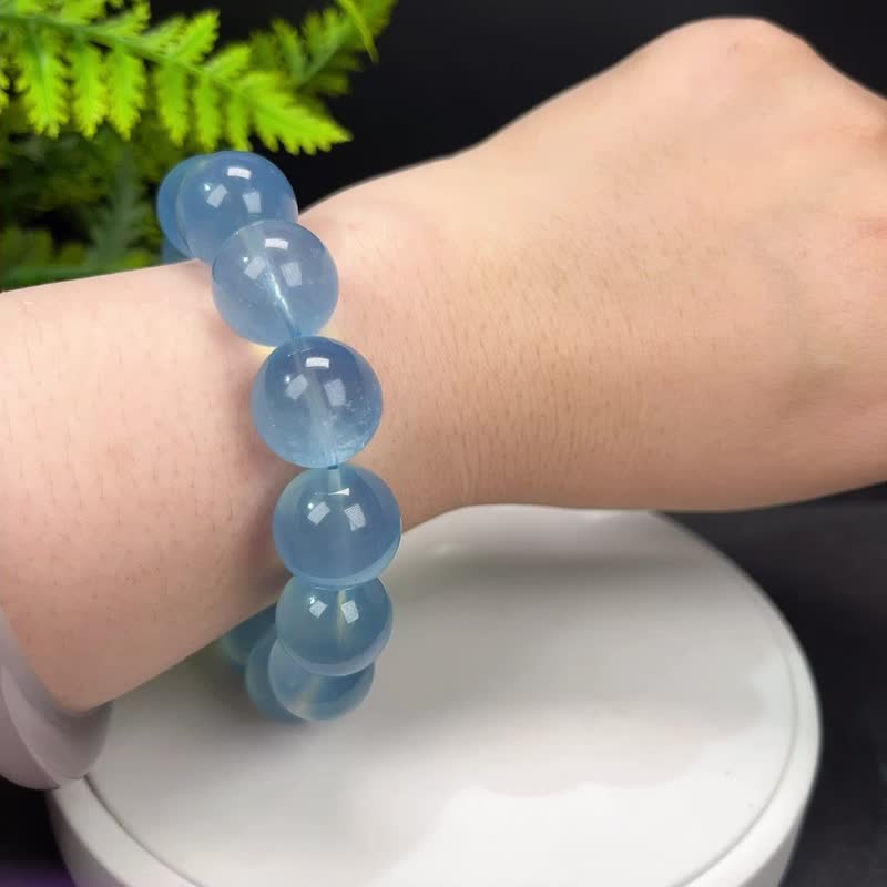 高品质海蓝宝手串冰透润蓝大颗粒圆珠单圈手链女心境祥和16.5mm - 手链/手环 - 宝石 蓝色