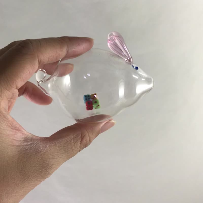 转转好运来 玻璃 骰子兔 - 摆饰 - 玻璃 粉红色
