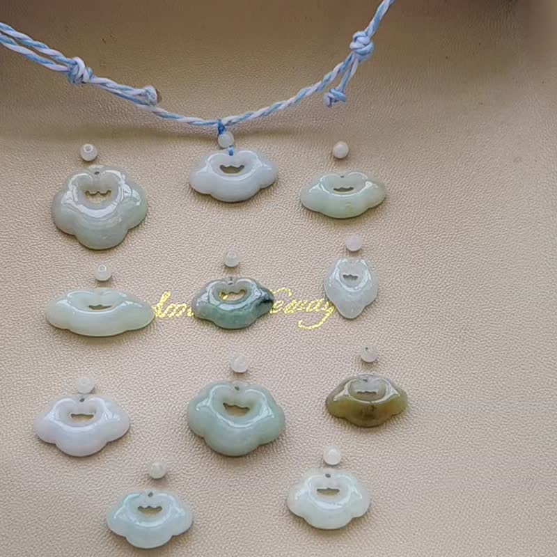 【亲翠】天然翡翠 冰多彩祥云蓝白双色泰国蚕丝蜡线调整式绳链 - 项链 - 玉石 多色