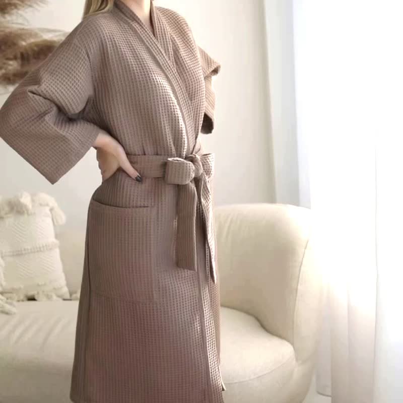 男女款棉质华夫格浴袍 NK05 - 居家服/睡衣 - 棉 卡其色