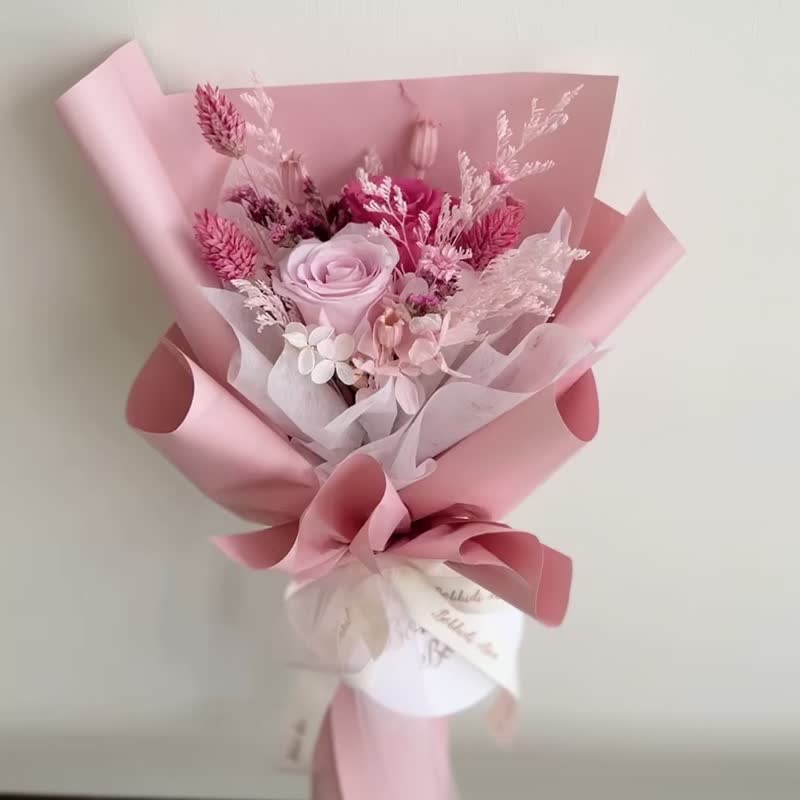 【永生玫瑰花花束】• 情人节/永生玫瑰花/永生玫瑰花花束/玫瑰花 - 干燥花/捧花 - 植物．花 粉红色